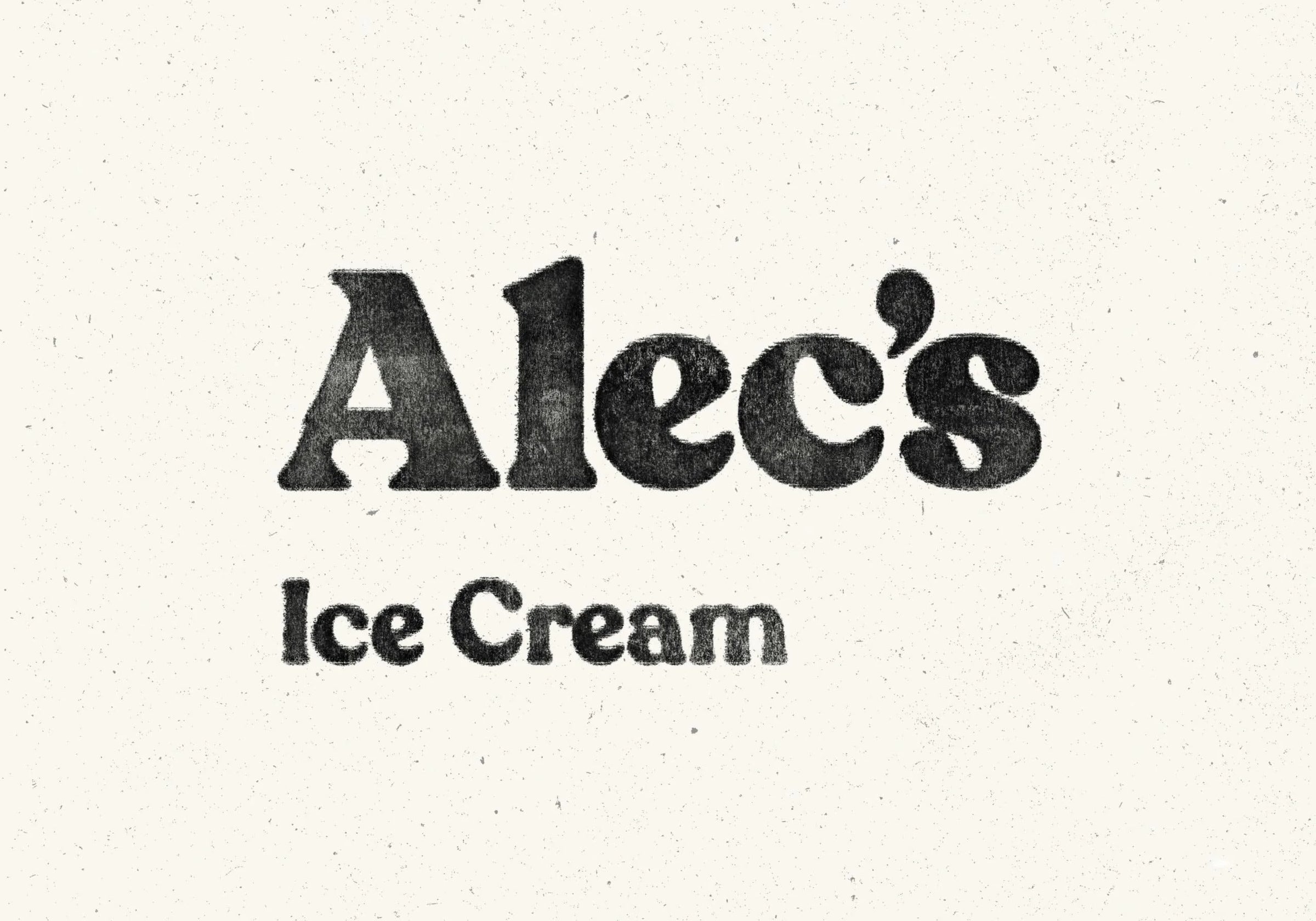 Black text 'Alec's Ice Cream' on a white background
