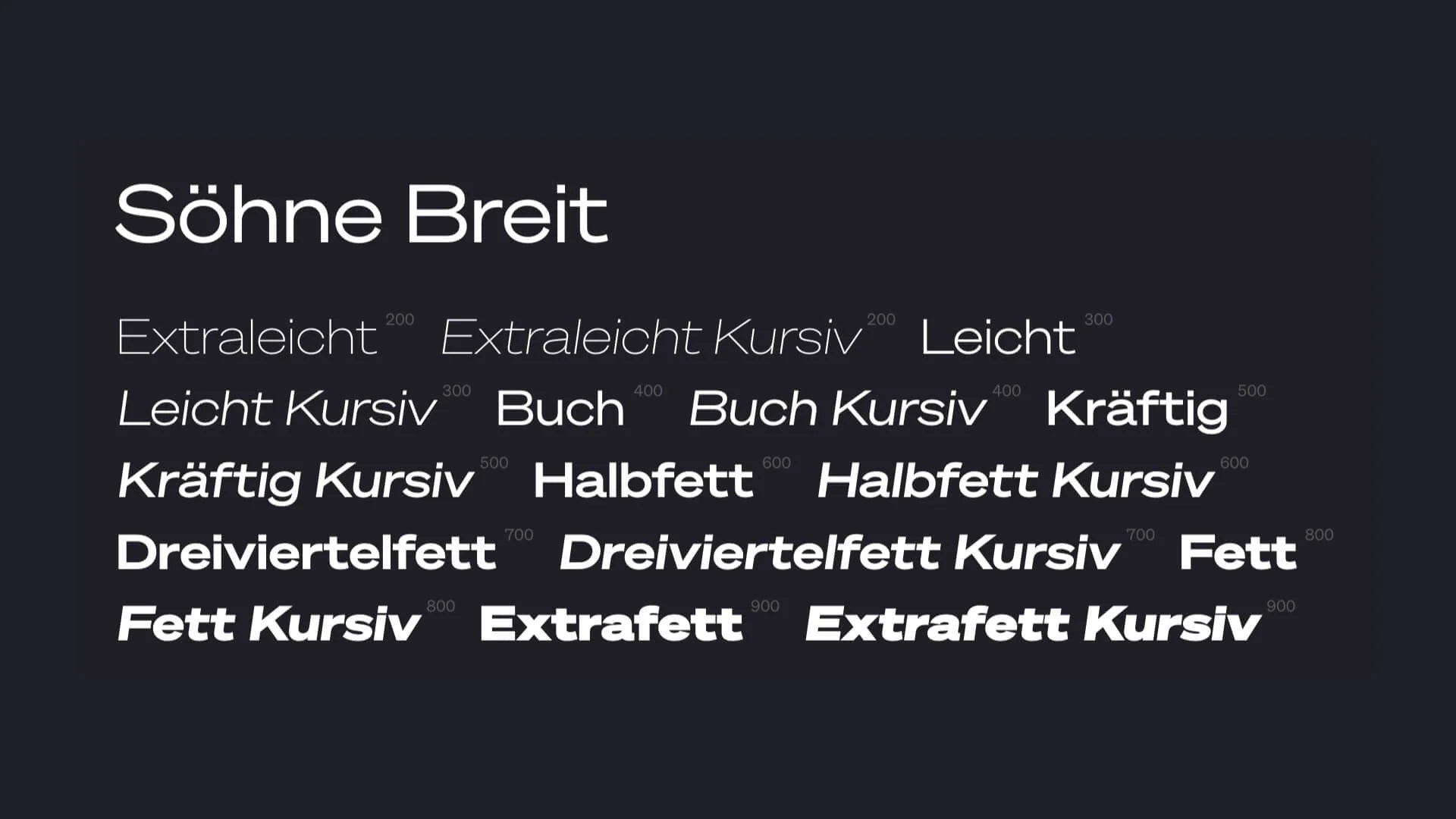 Text display of various font styles on a black background