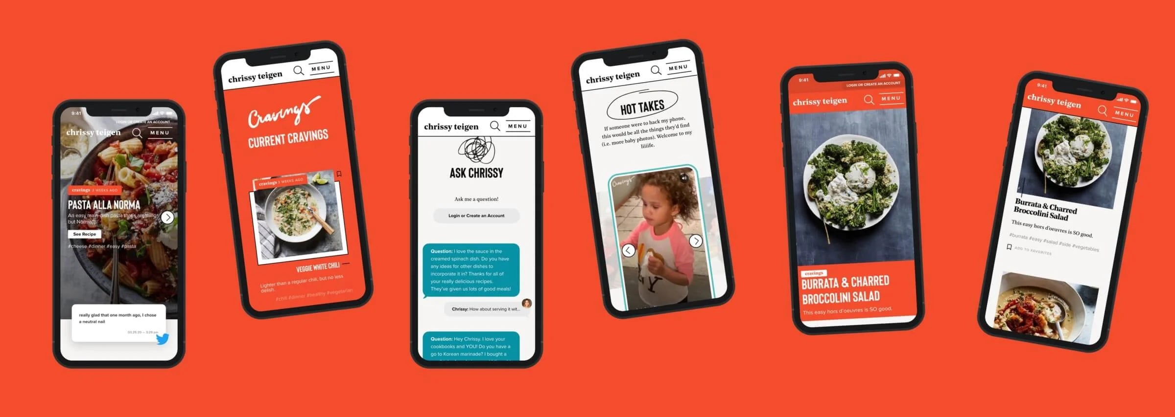 Multiple smartphone screens displaying different food delivery app interfaces on an orange background