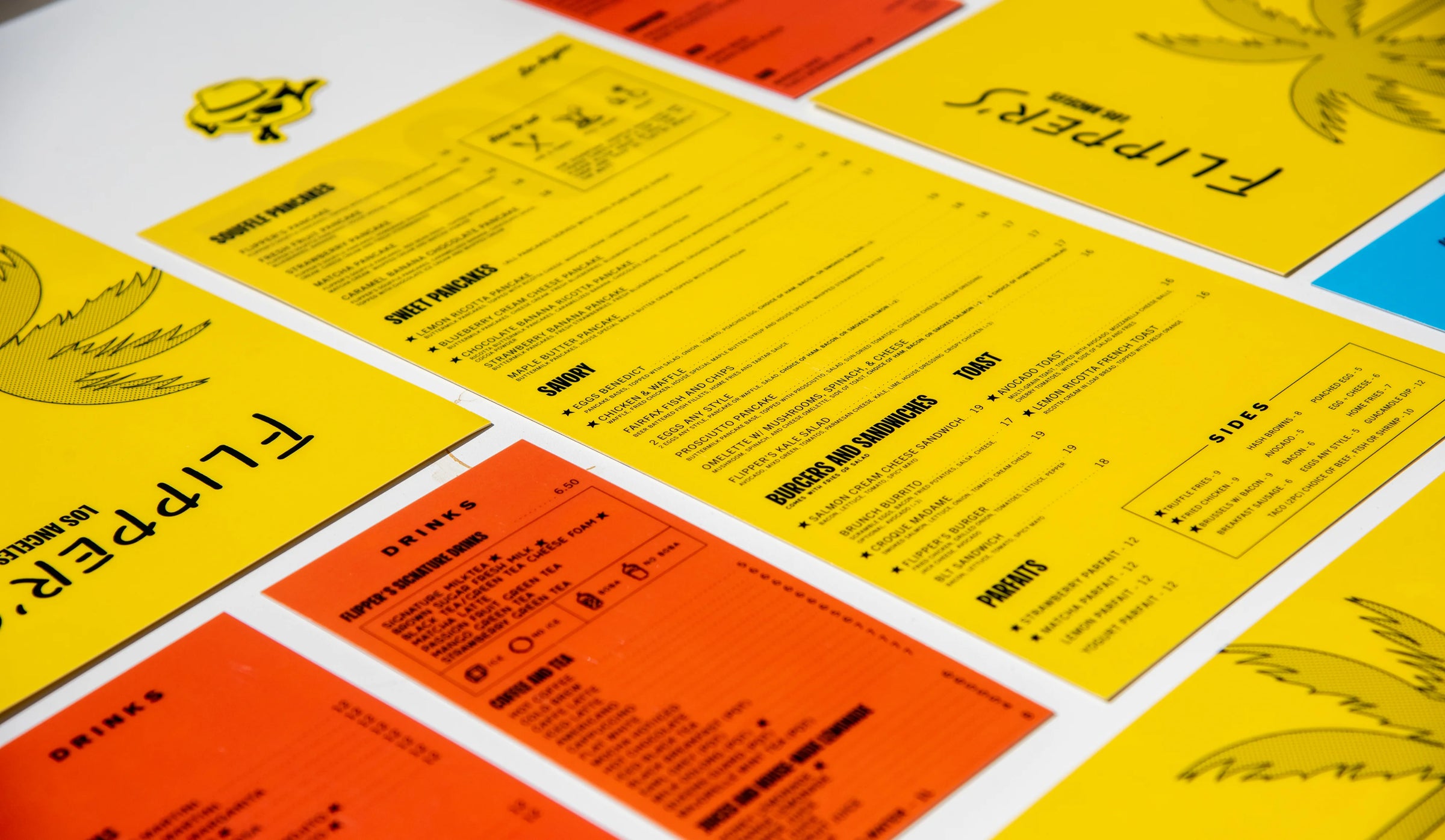 Collection of yellow and orange cards with text and 'Flipper' branding.
