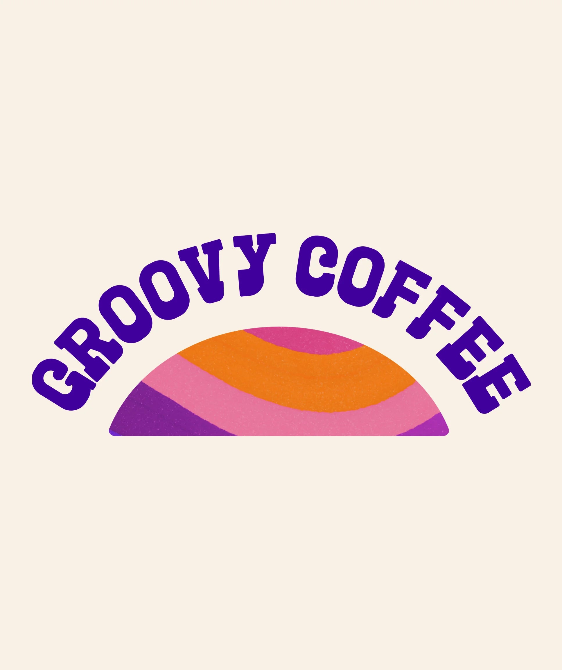 Groovy Coffee logo with colorful design on a beige background