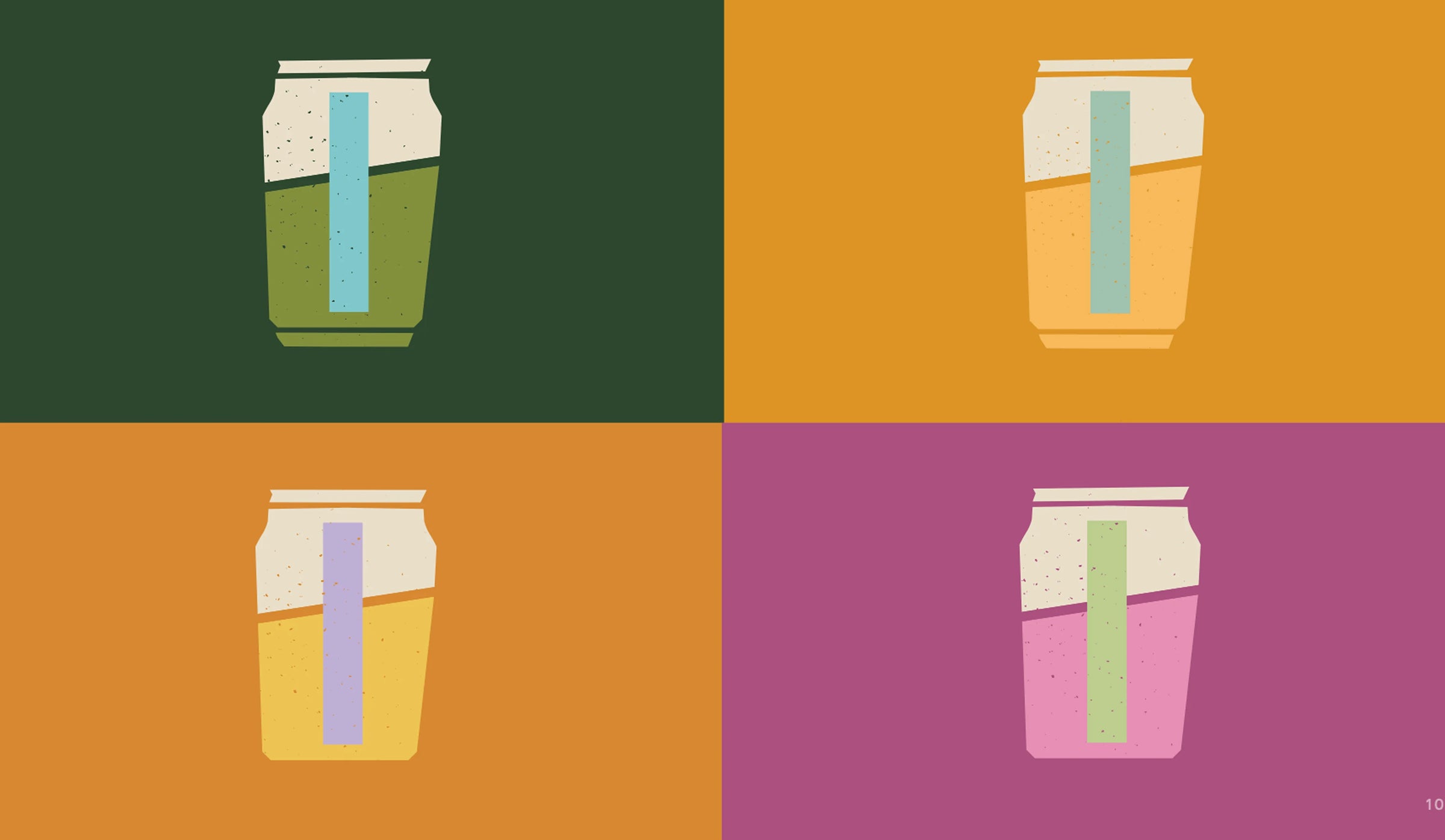 Four square panels with cans of different colors on a checkered background