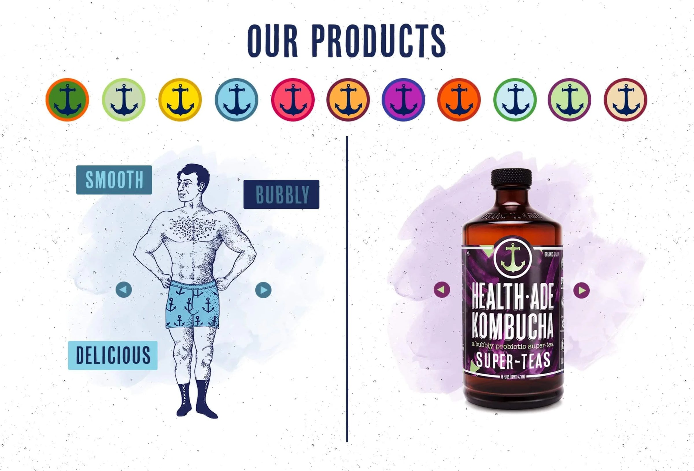 Health-Ade Kombucha bottle with product description on a white background