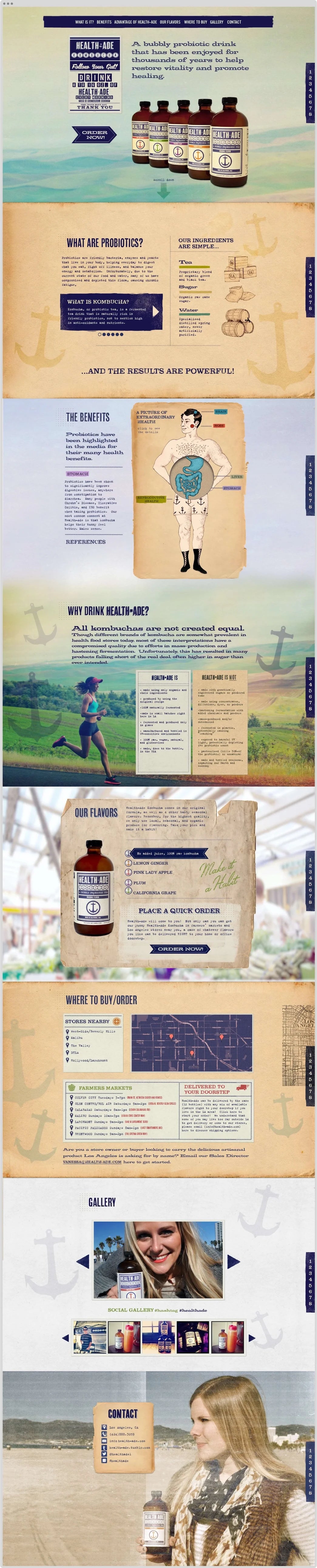 Multilevel product display with bottles and promotional text on a wooden surface.