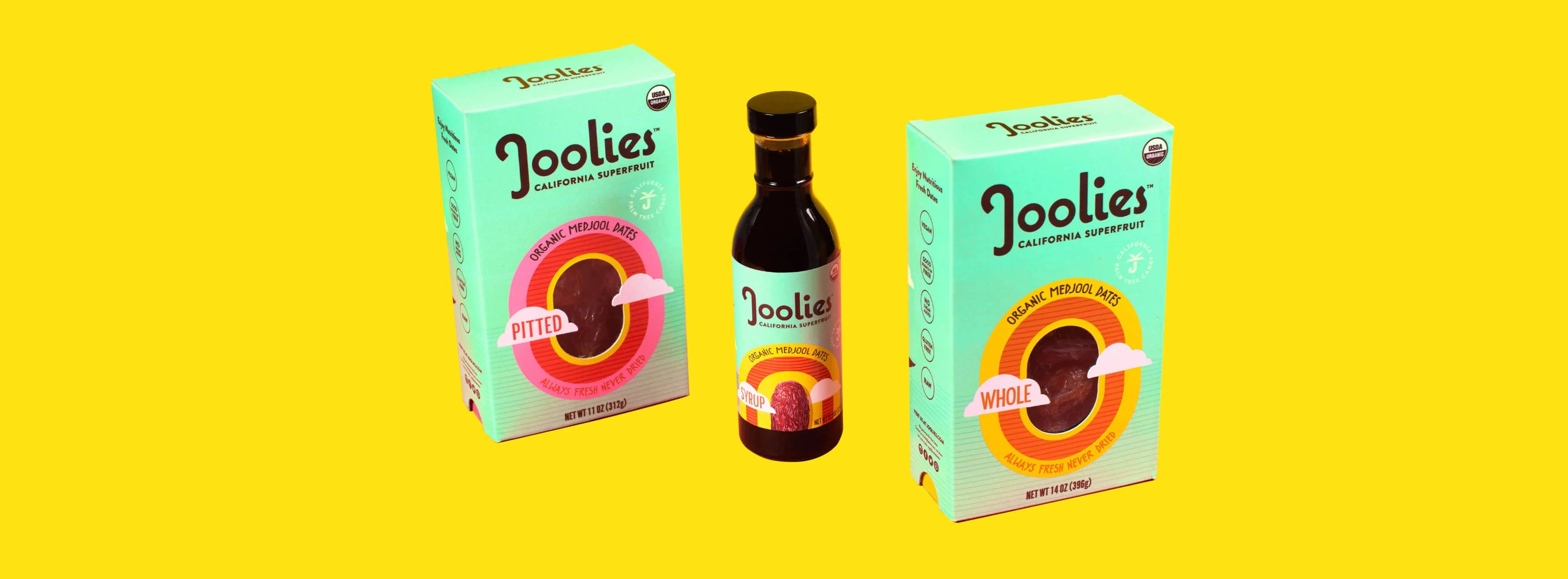 Two boxes and a bottle of Joolies on a yellow background