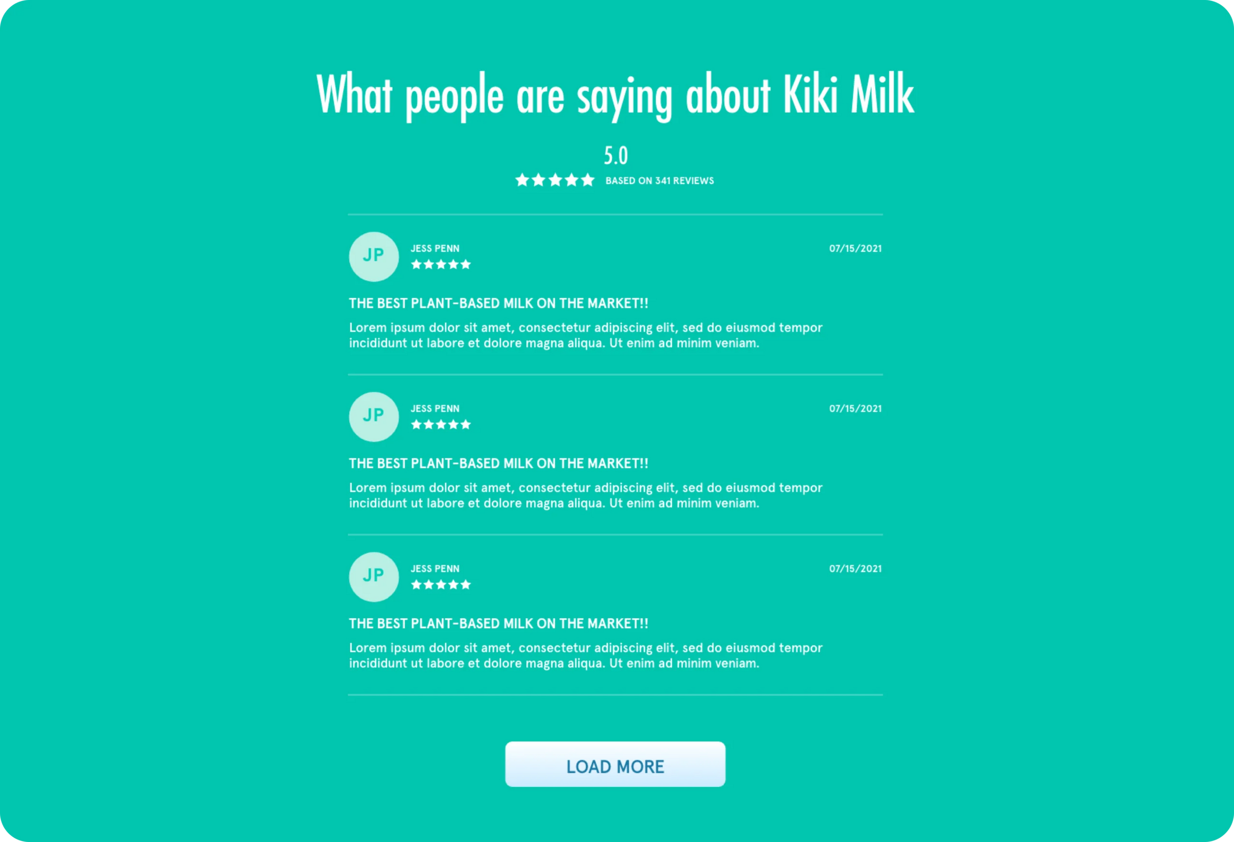 Reviews of Kiki Milk displayed on a teal background