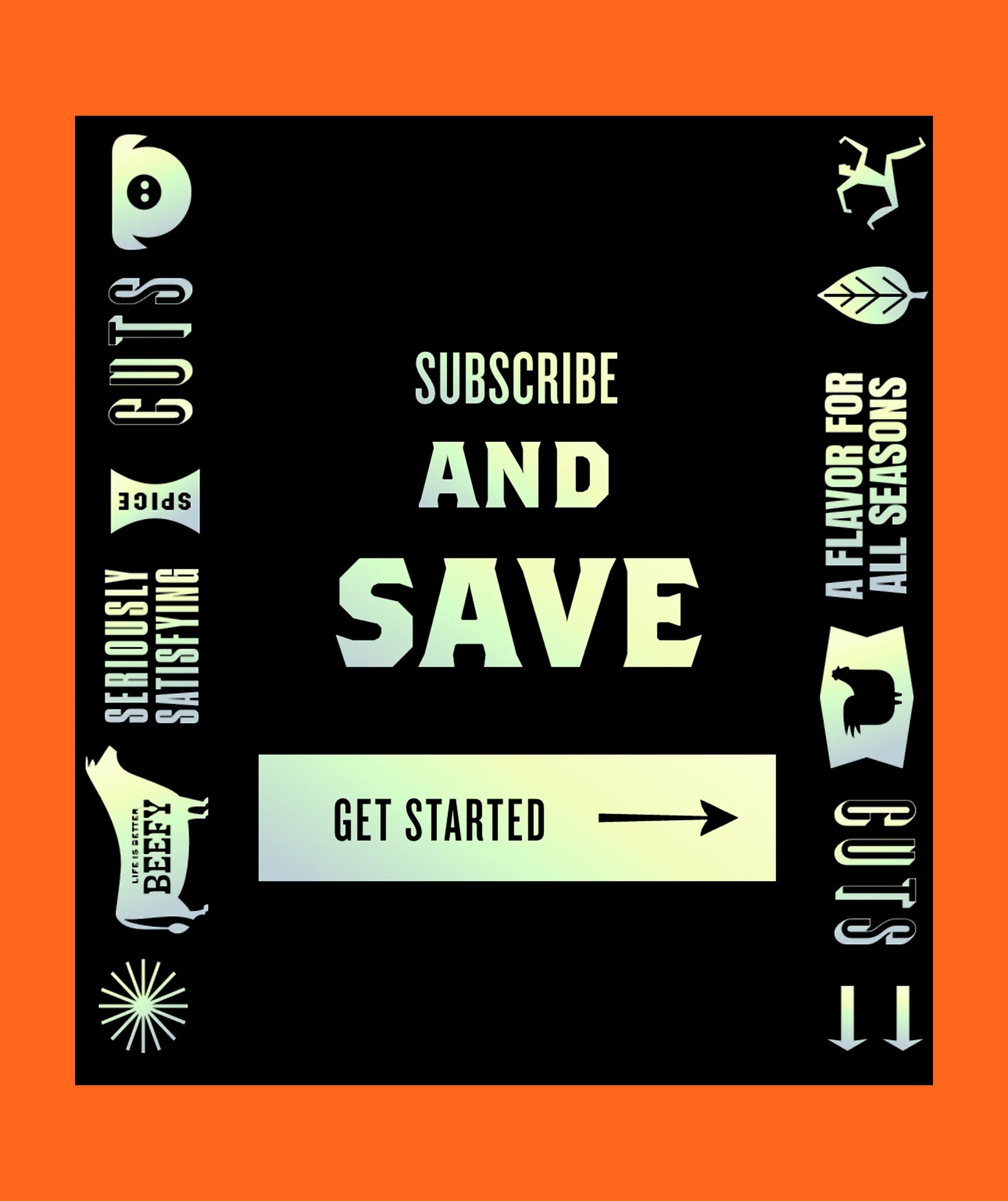 Promotional graphic with text 'Subscribe and Save' on a black background with brand logos.