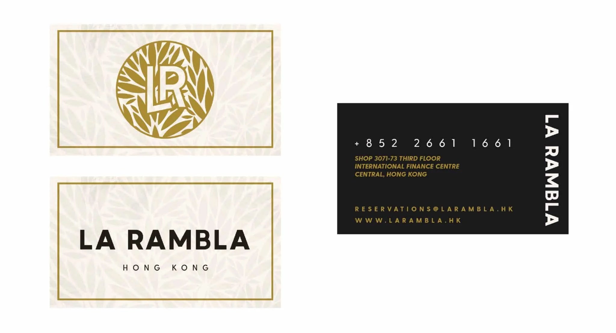 La Rambla business cards with logo and contact information on a white background