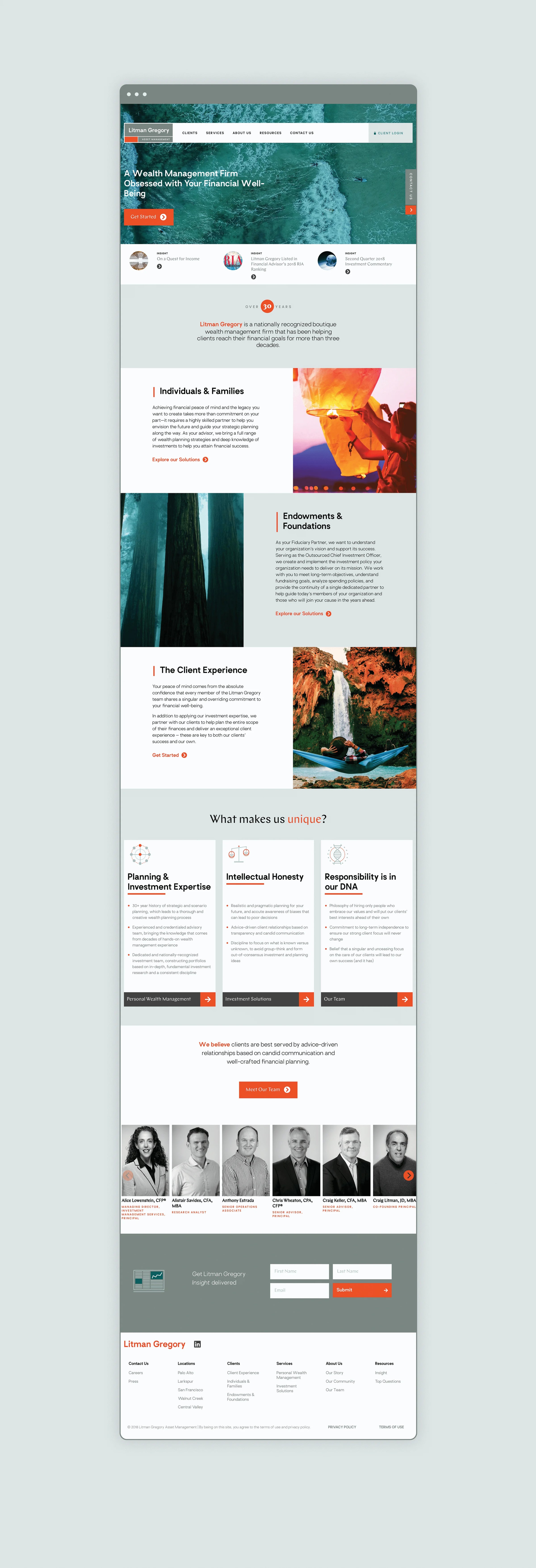 Website layout with text and images on a light gray background