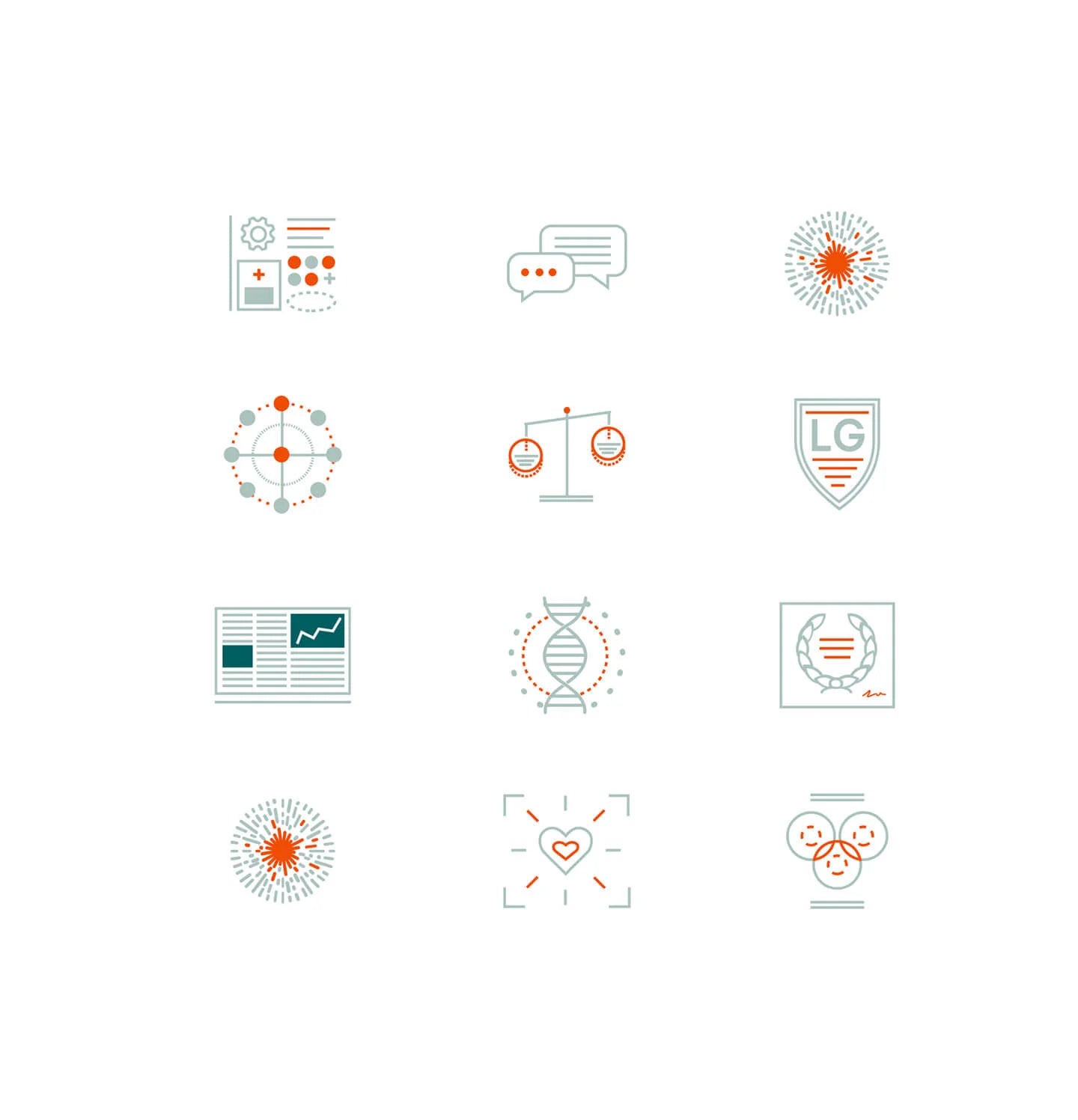 Collection of various icons on a white background
