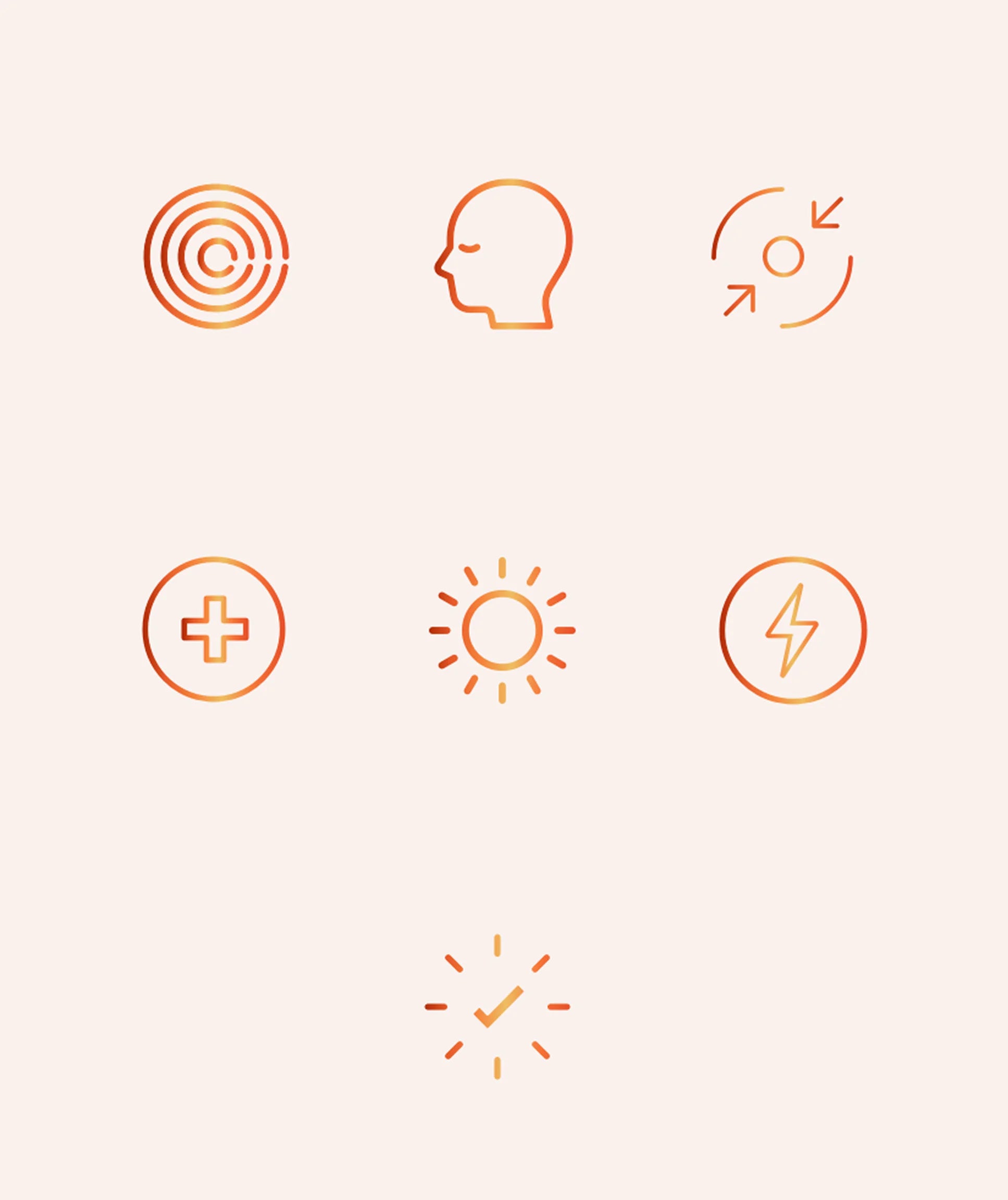 Set of orange icons on a white background