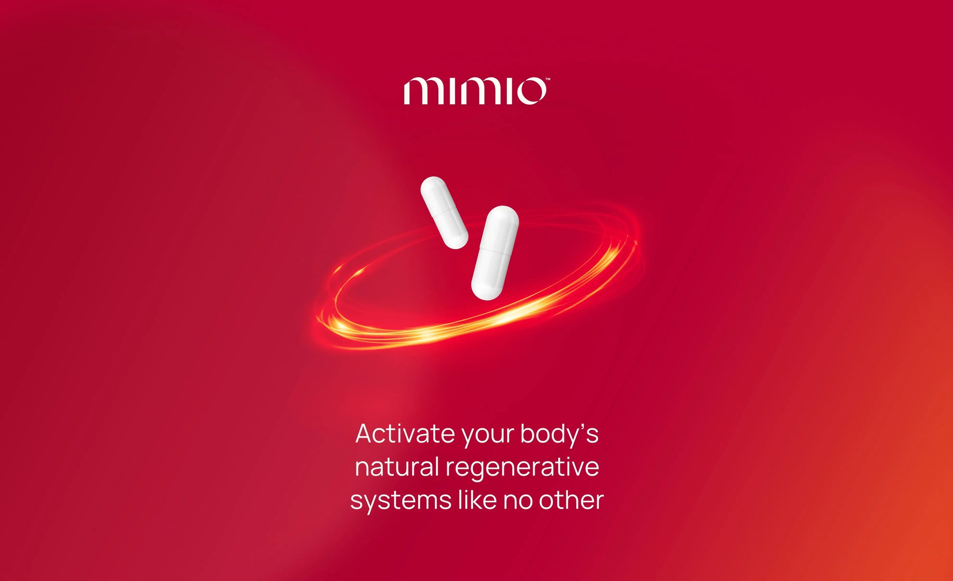 Mimio product with two capsules and a red background