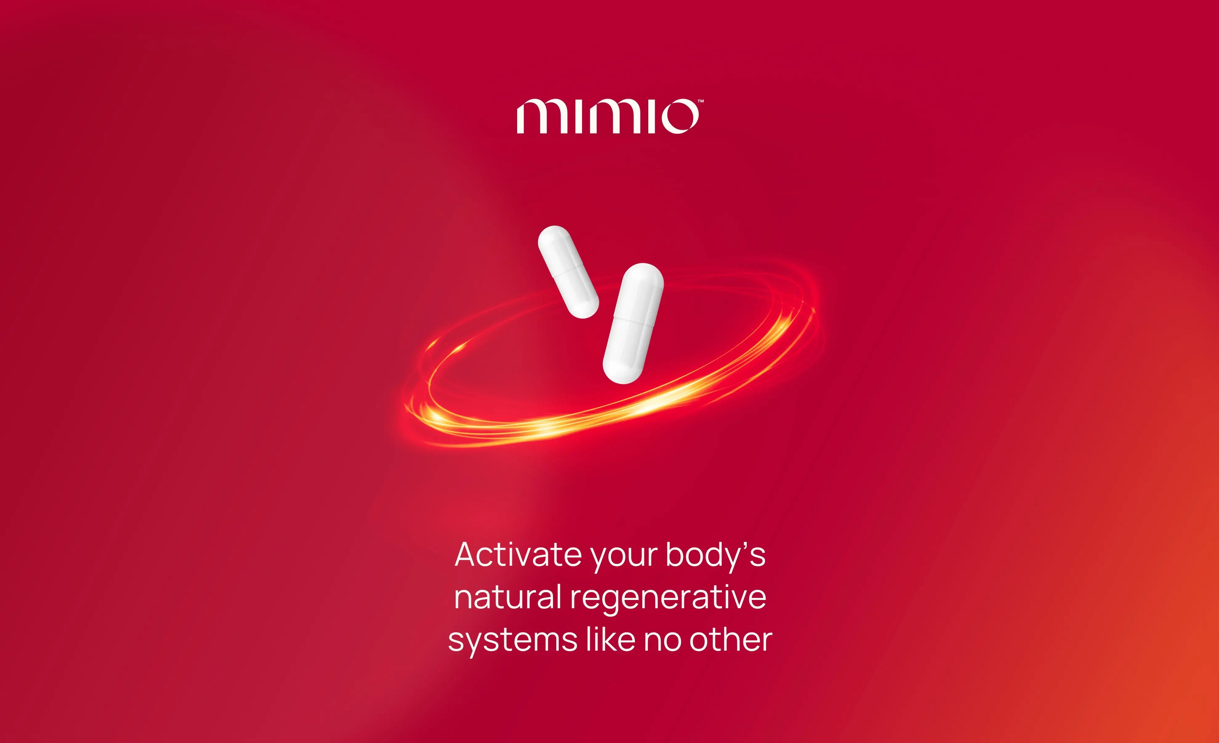 Mimio product with two capsules and a red background