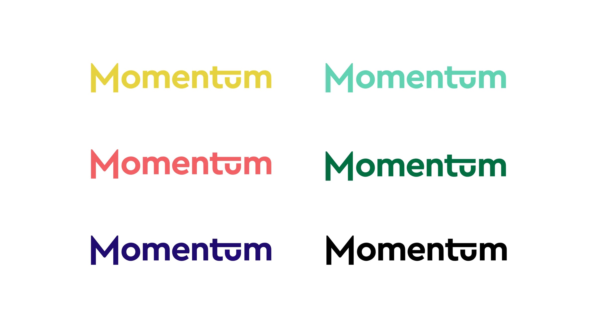 Five different color variations of the 'Momentum' logo on a white background.