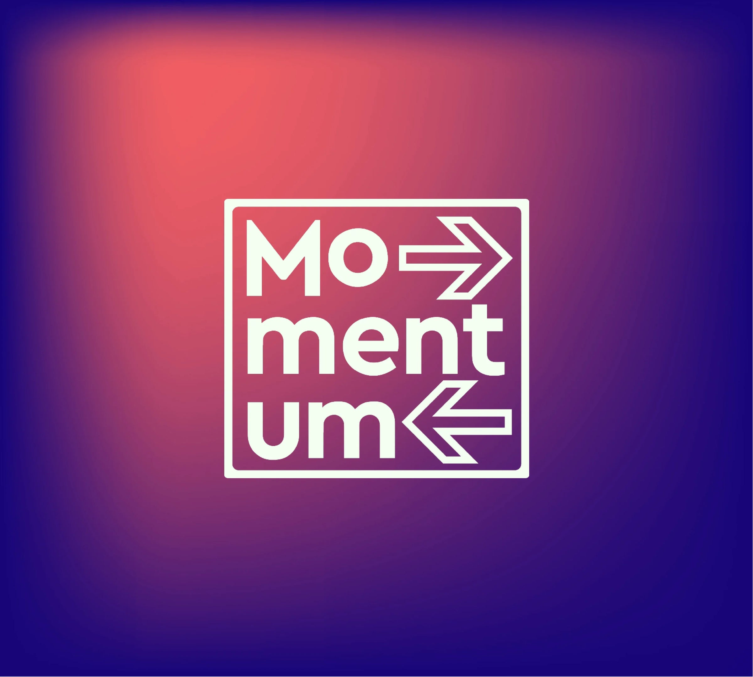 Momentum logo on a gradient purple and red background