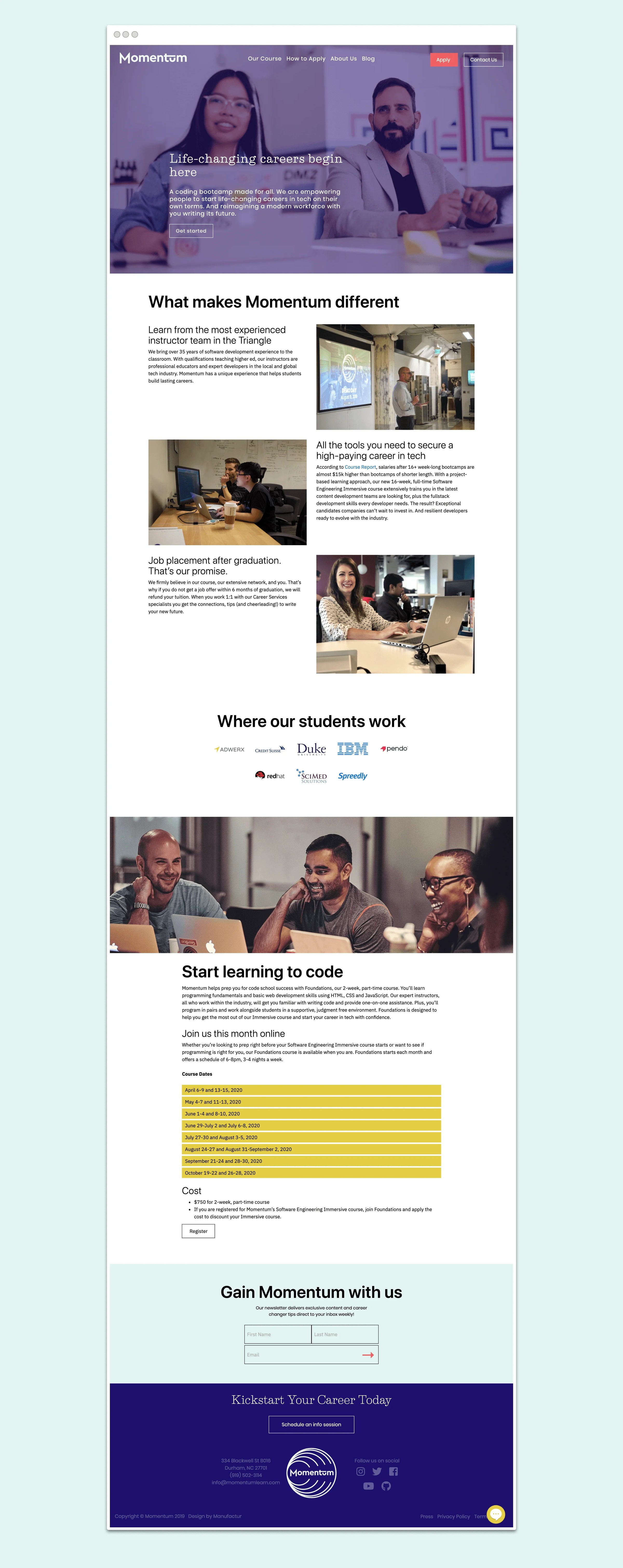 Website page with text and images on a light blue background