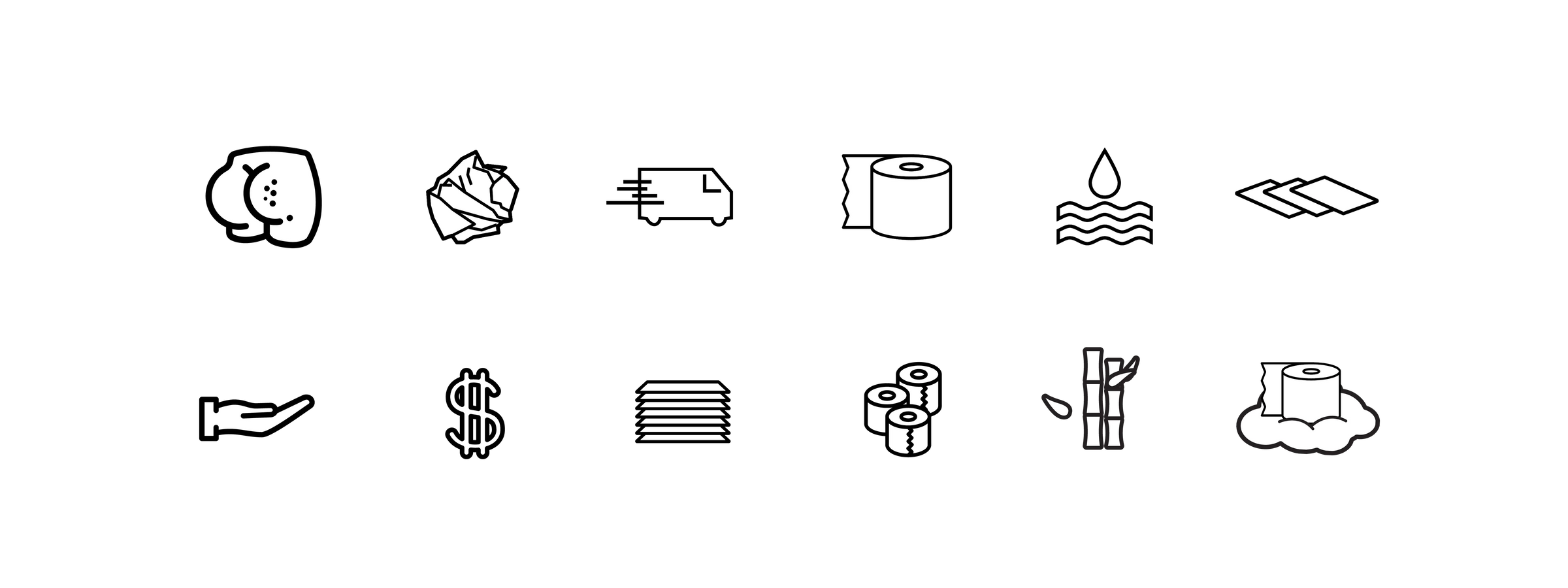 Set of black line icons on a white background