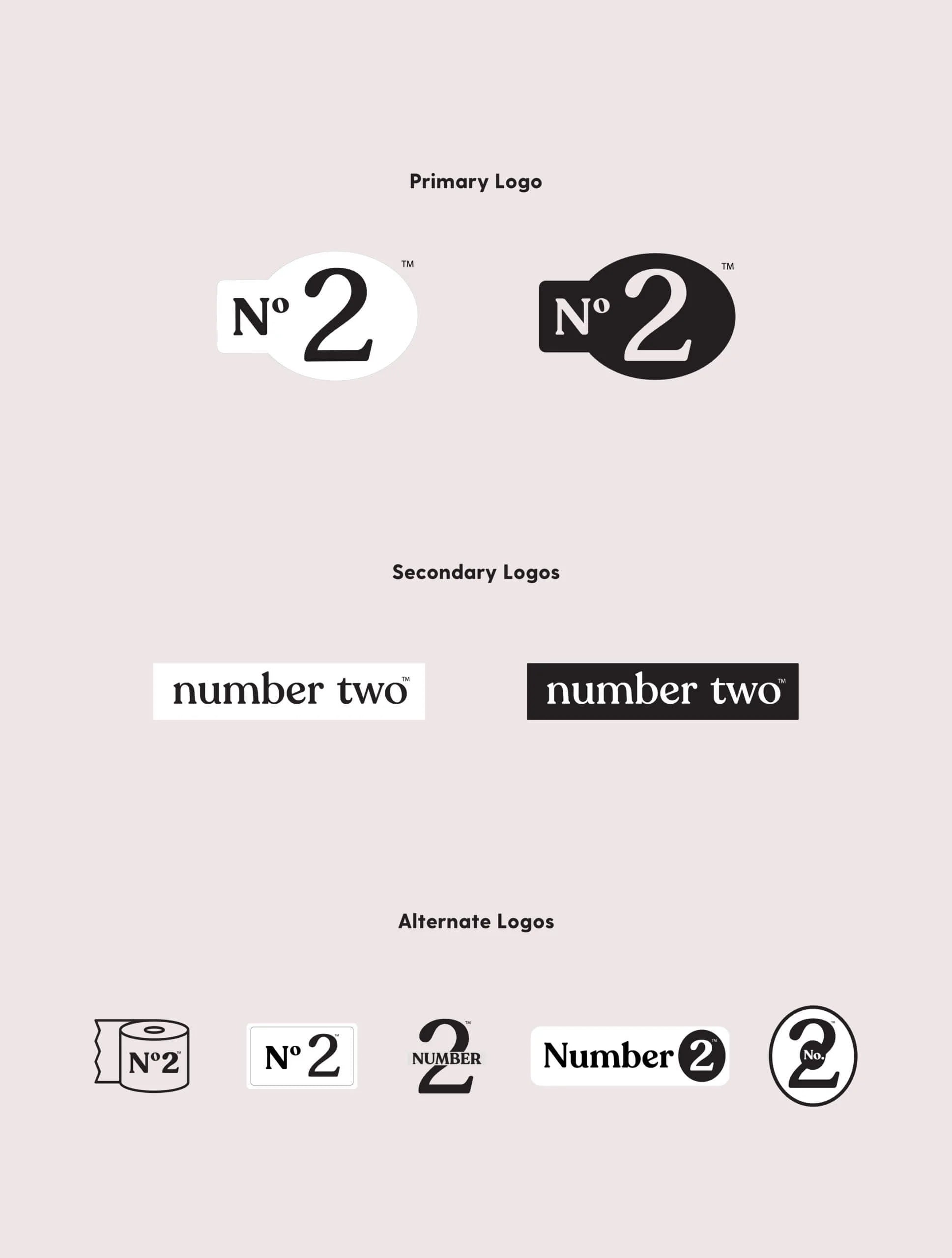 Collection of logo variations for 'Number Two' on a light gray background