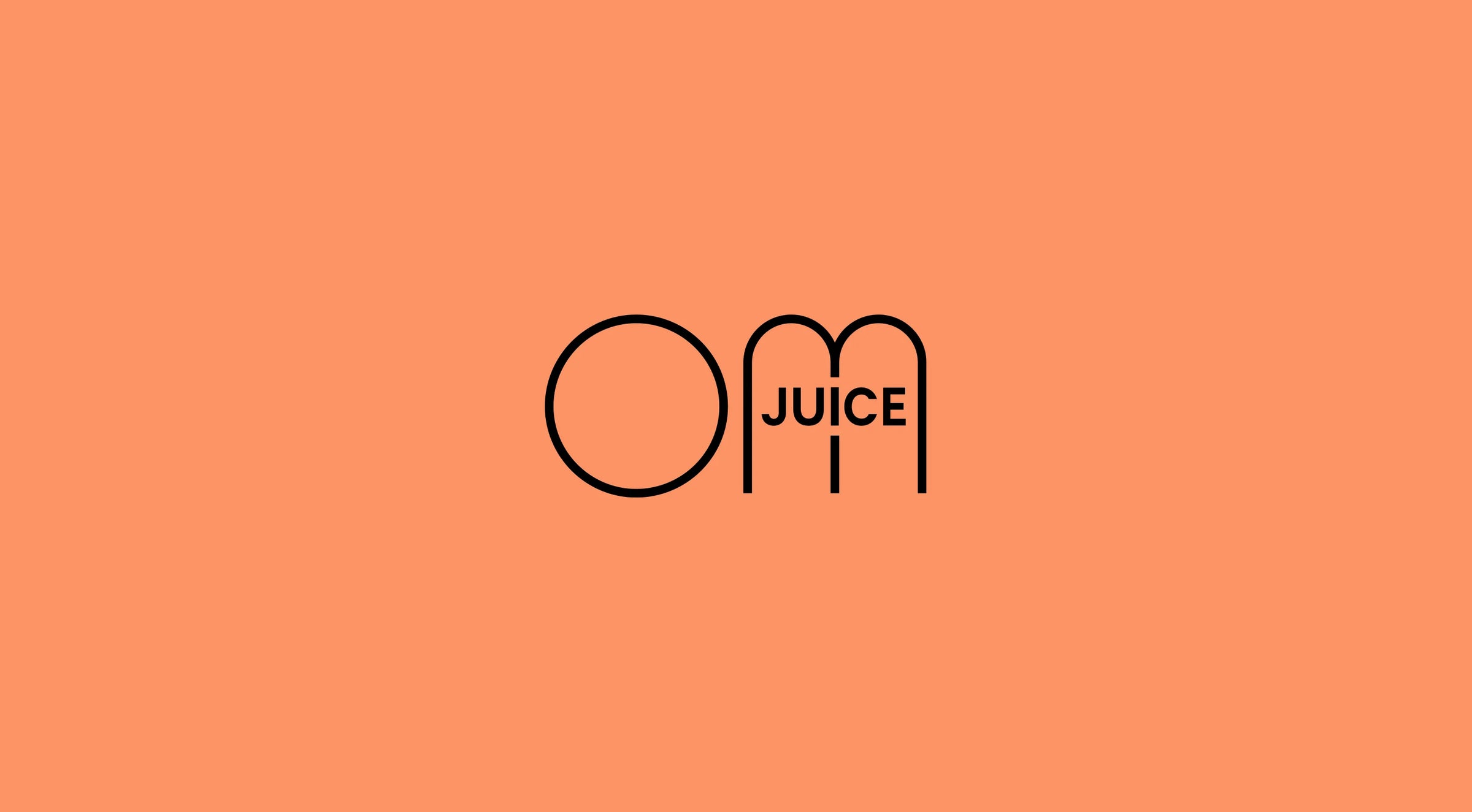Logo of 'OM Juice' on a peach background