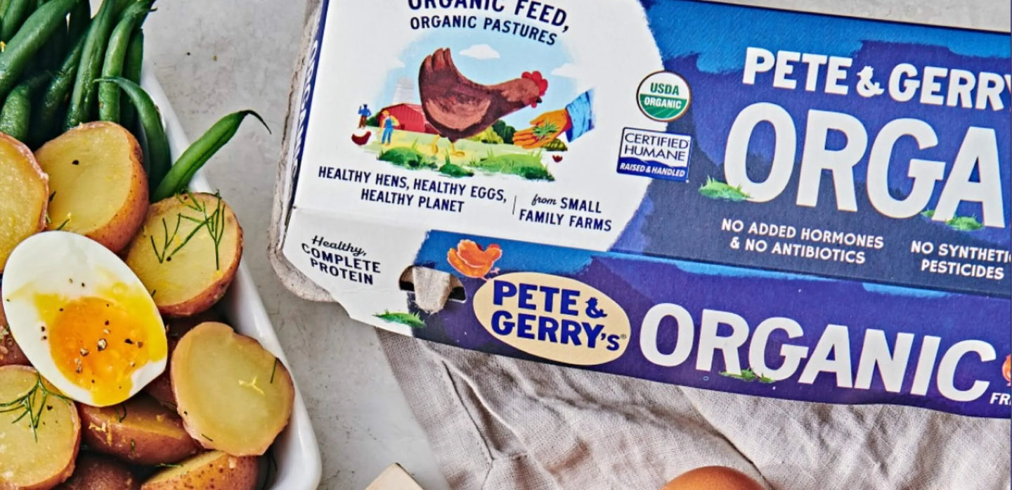 Pete & Gerry's Organic eggs with vegetables on a plate