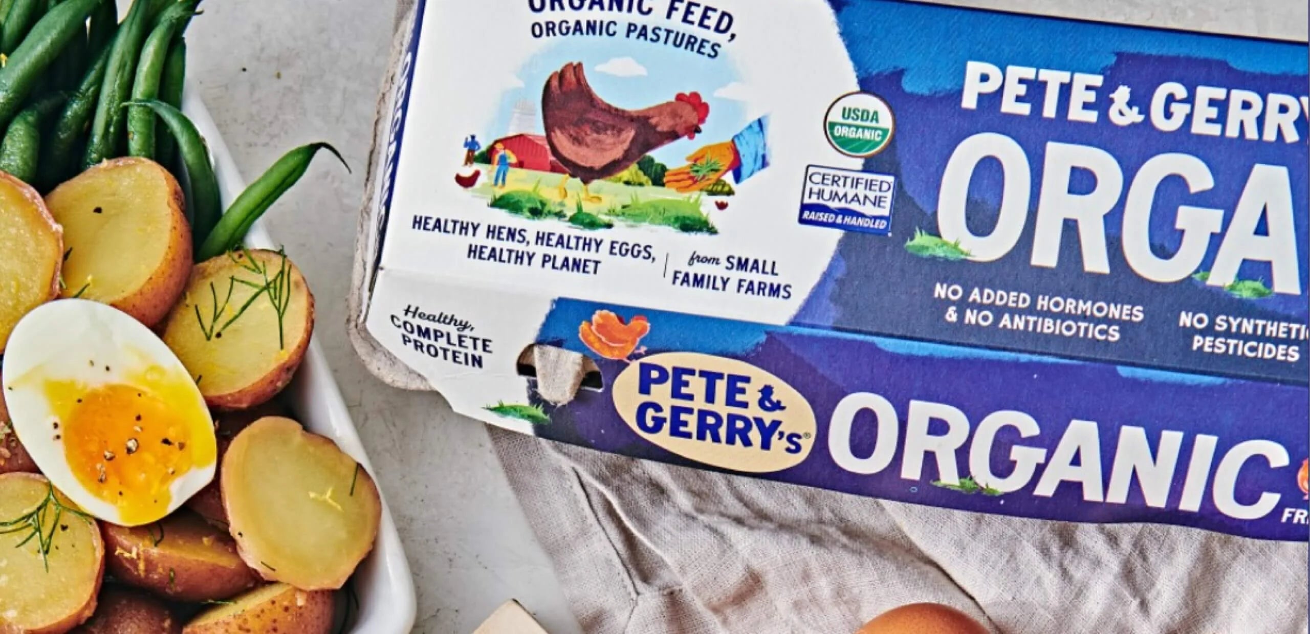 Pete & Gerry's Organic eggs with vegetables on a plate