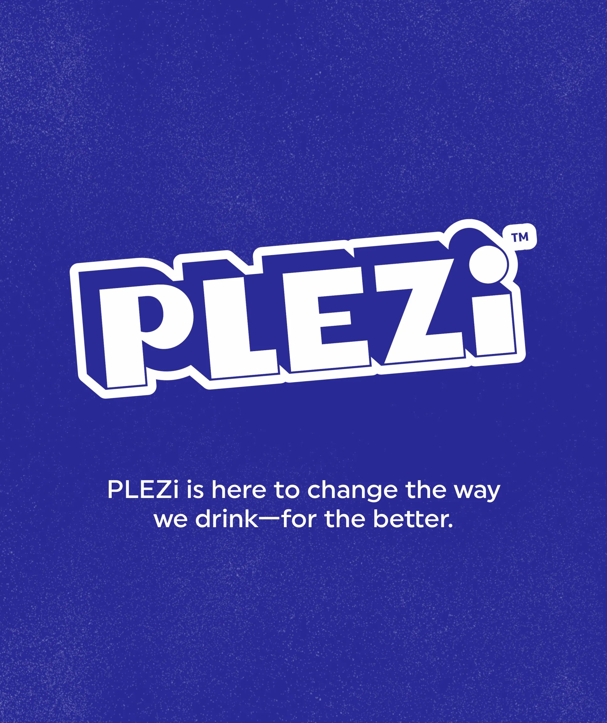 PLEZI logo and tagline on a blue background