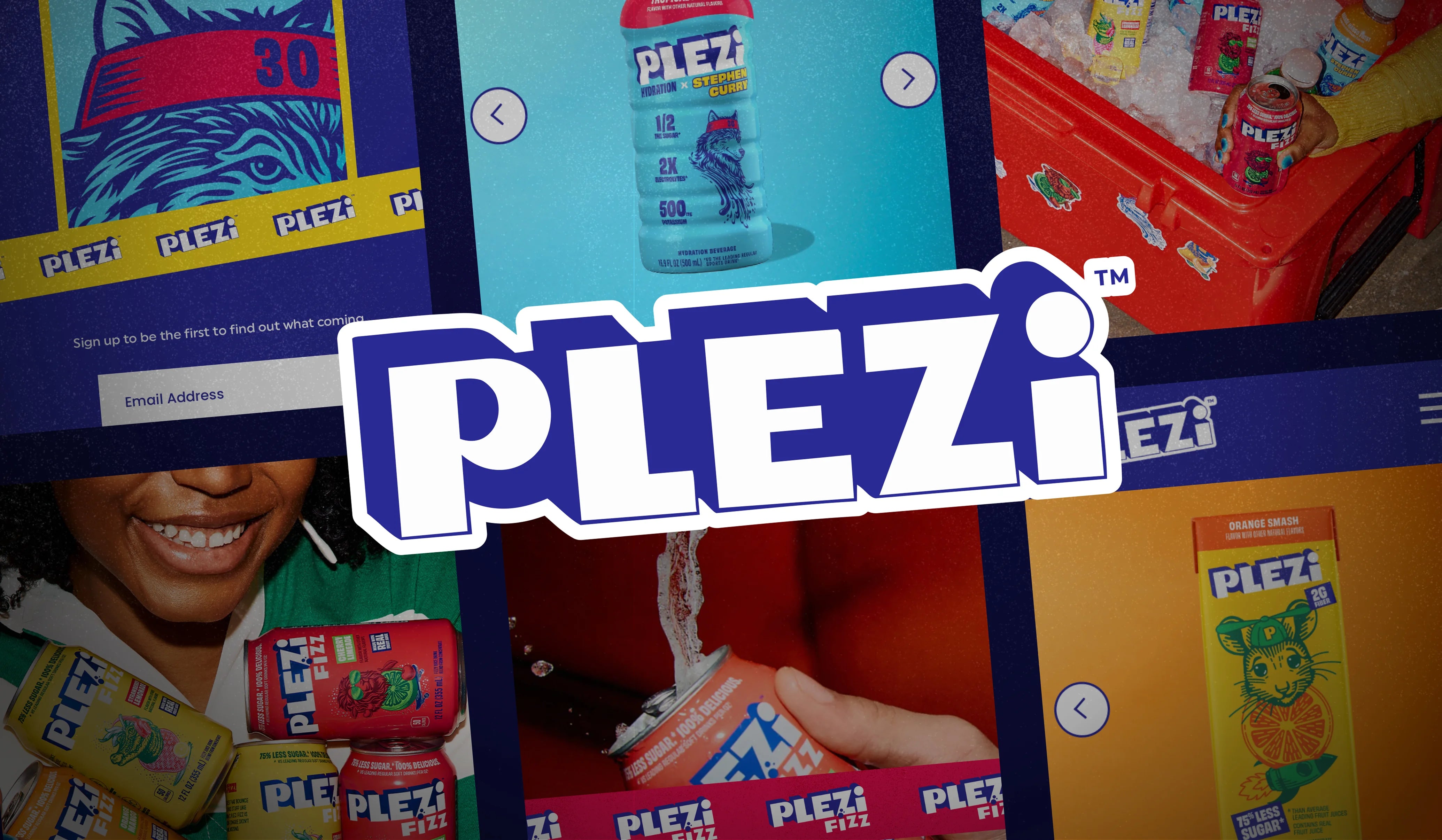 Multiple screens displaying Plezi products with the Plezi logo prominently featured.