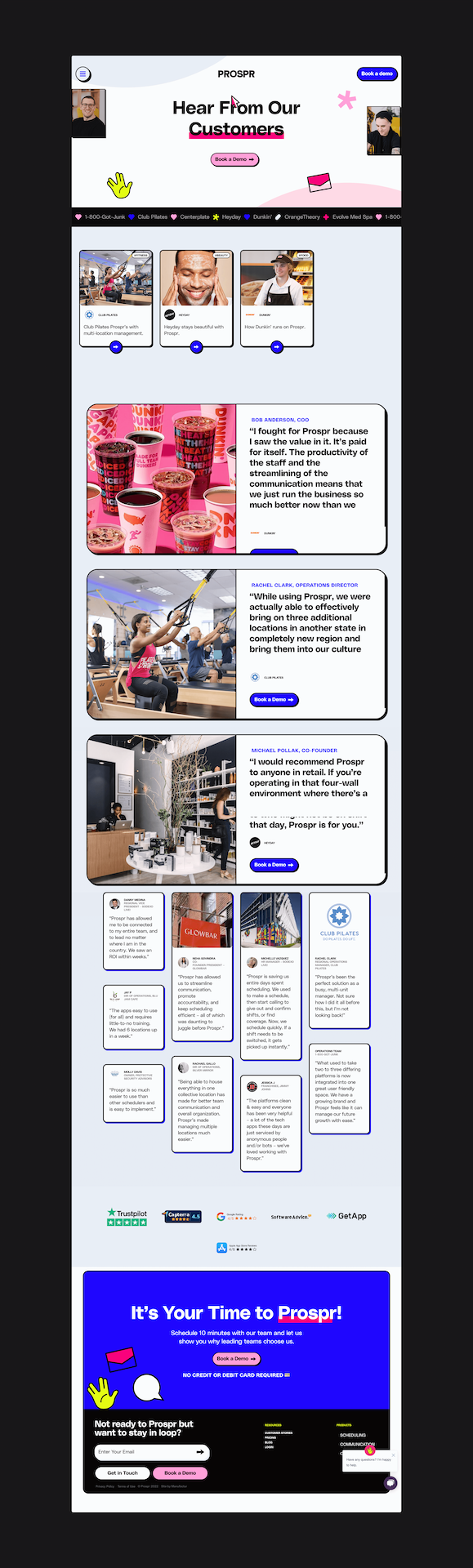 Website layout with multiple sections and images on a white background