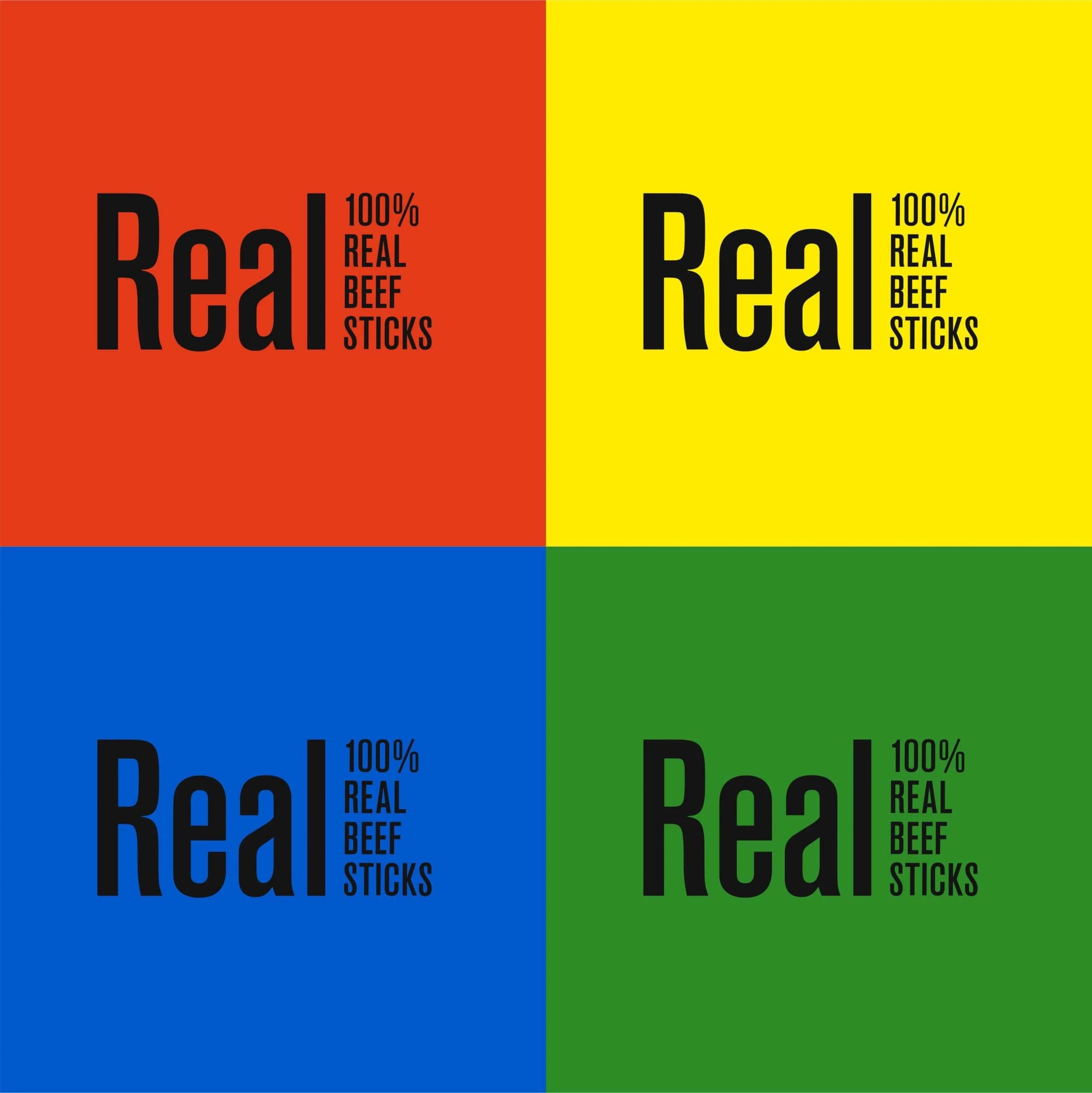Black text on a white background stating 'Real 100% Real Beef Sticks'.