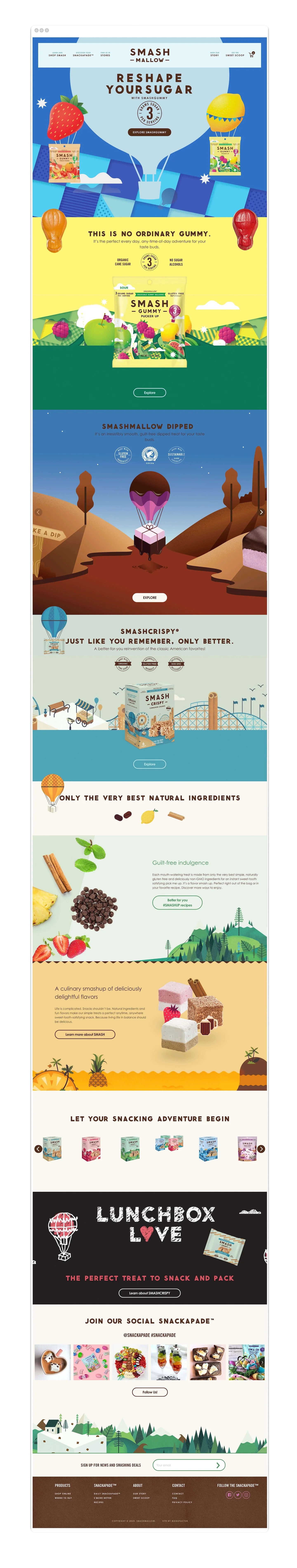 Multicolored promotional graphic with various elements and text