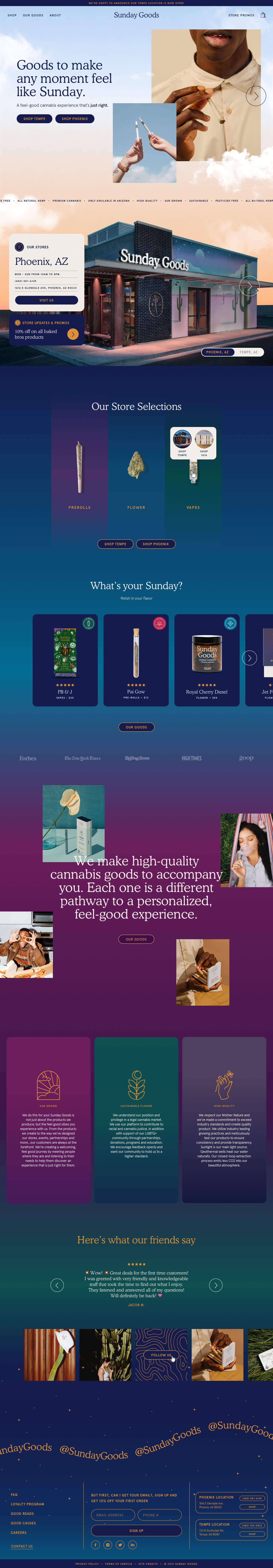 Website layout with a blue and purple color scheme, featuring images of people and products.