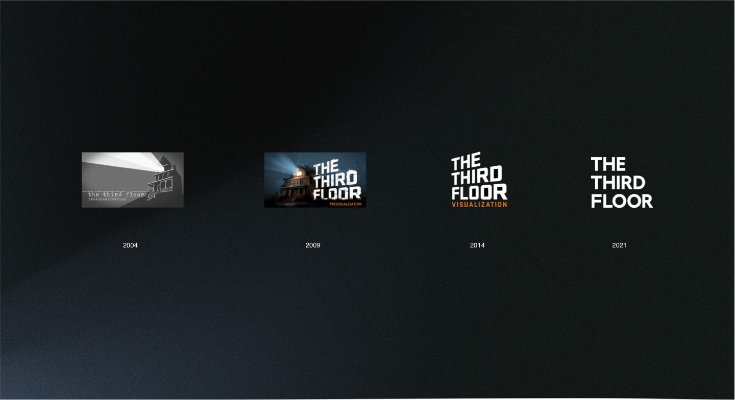 Timeline of 'The Third Floor' with various logos and years on a dark background