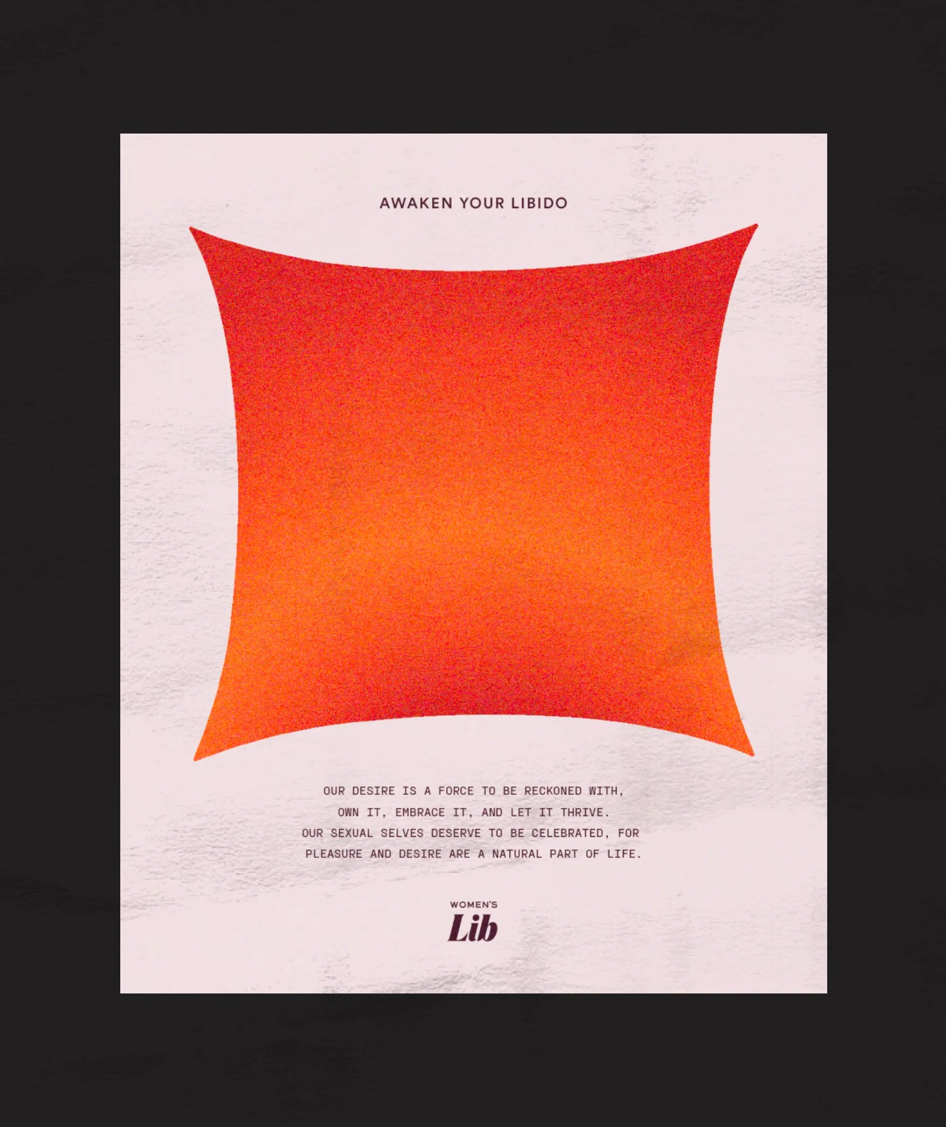 Poster with a red square design and text on a black background