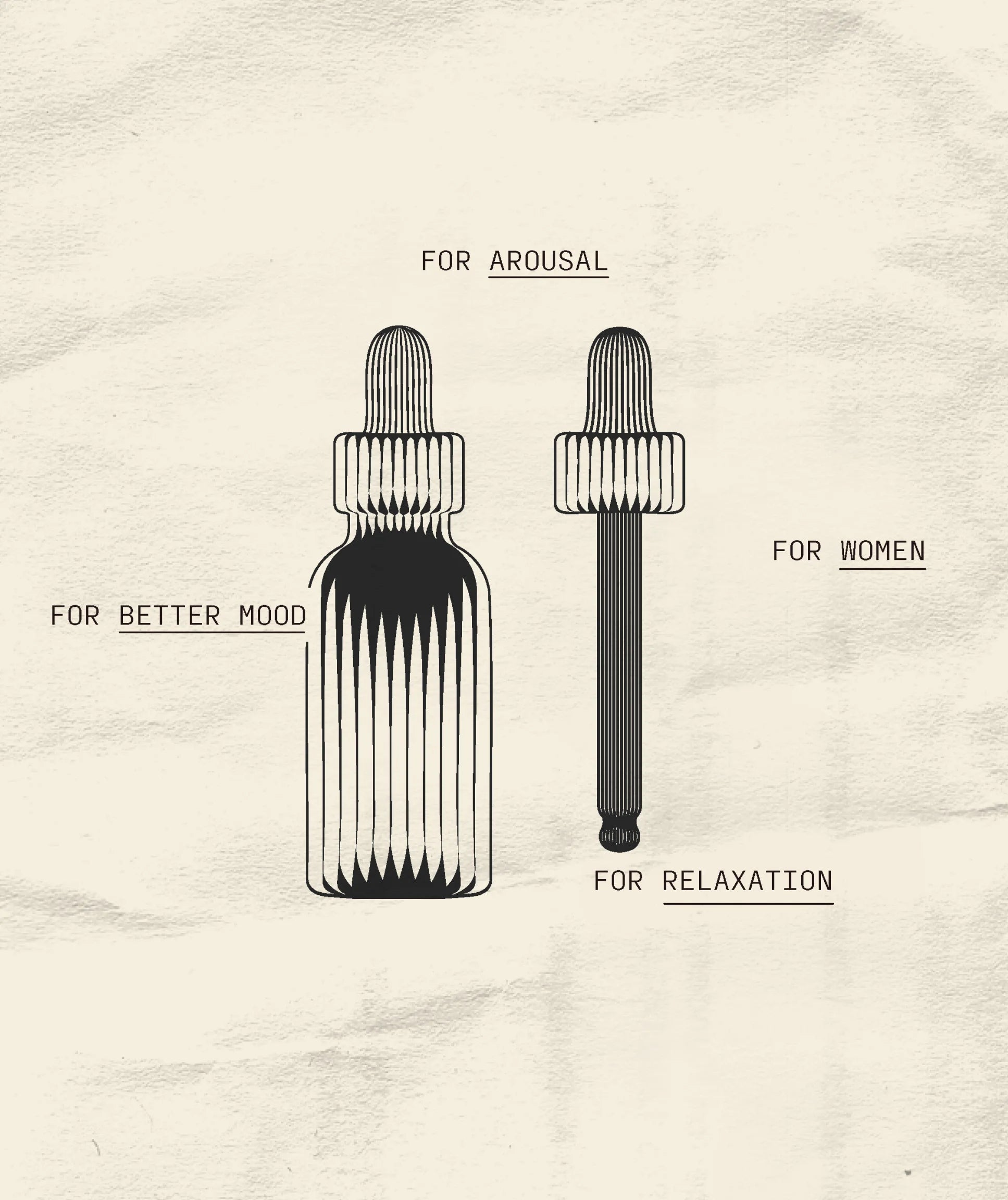 Illustration of two dropper bottles with labels on a textured beige background