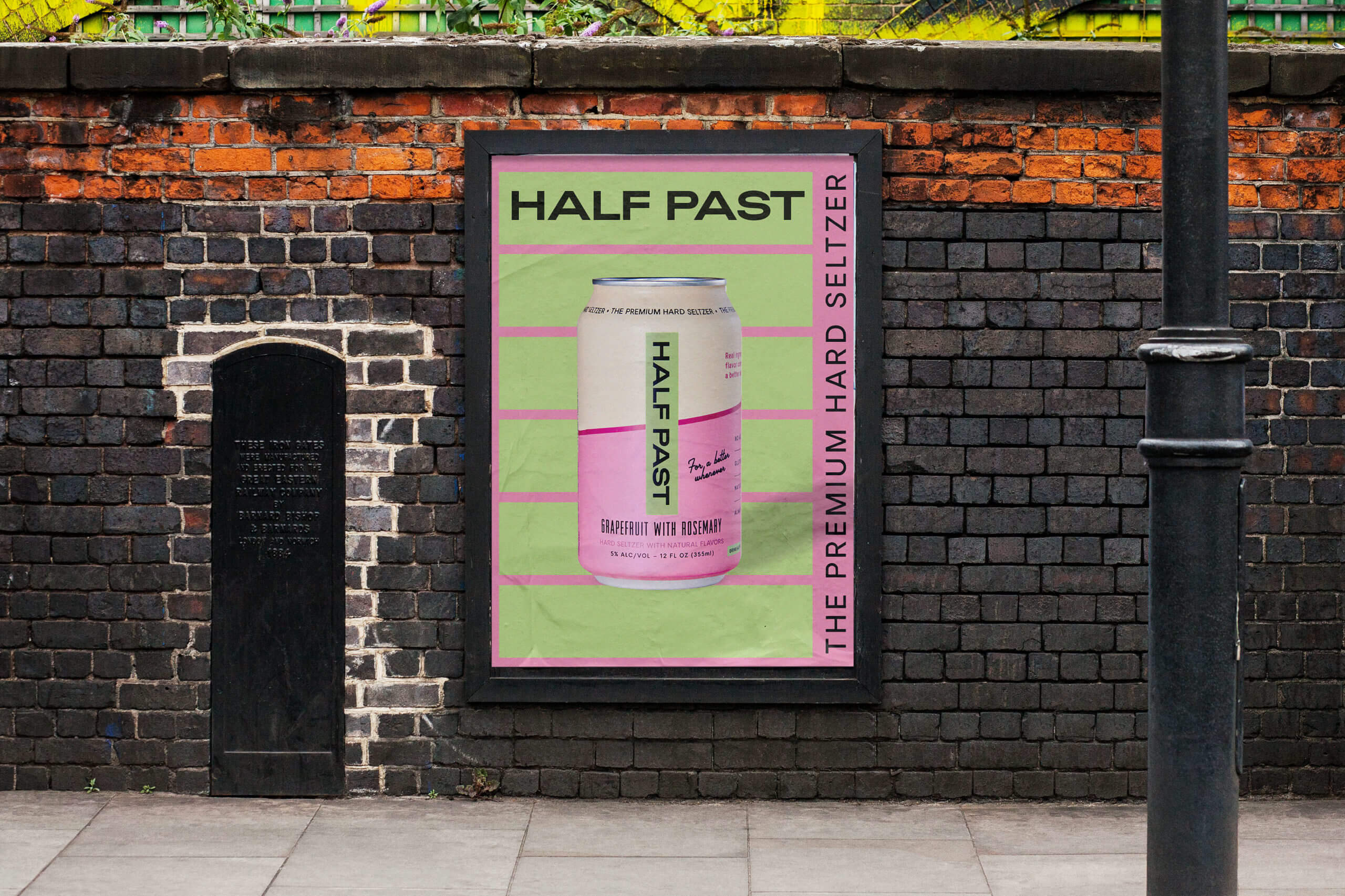 Half Past Hard Seltzer Branding Poster of The Grapefruit with Rosemary Can Flavor